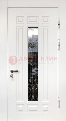 Белая стальная дверь винорит со стеклом и ковкой ДСК-191 в Тамбове