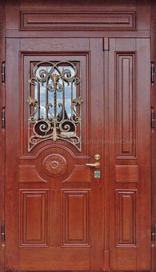 Филенчатая железная дверь со стеклом и ковкой ДСК-204 в Сергиевом Посаде