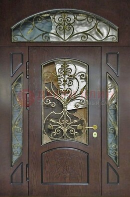 Входная дверь Винорит со стеклом и ковкой и фрамугами ДСК-213 в Егорьевске