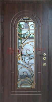 Железная дверь Винорит со стеклом и ковкой в темном цвете ДСК-216 в Нижнем Новгороде