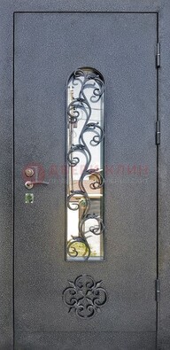 Темная стальная дверь Порошок со стеклом и ковкой ДСК-217 в Егорьевске