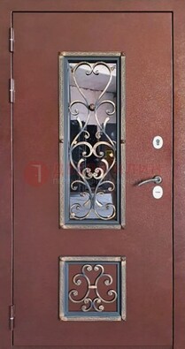 Уличная дверь Порошок со стеклом и ковкой для дома ДСК-218 в Егорьевске