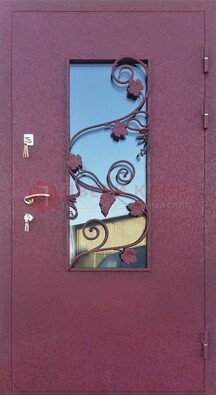 Железная дверь Порошок со стеклом и ковкой лозы ДСК-220 в Егорьевске