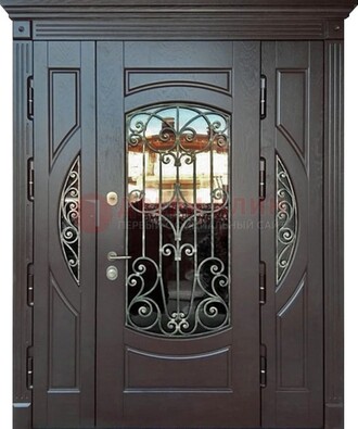 Полуторная железная дверь Винорит со стеклом и ковкой ДСК-231 в Егорьевске