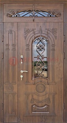 Распашная стальная дверь Винорит со стеклом и ковкой ДСК-232 в Егорьевске