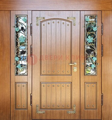 Железная дверь Винорит со стеклом и ковкой лозы ДСК-236 в Егорьевске