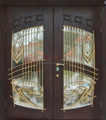 Двухстворчатая стальная дверь Винорит со стеклом и ковкой ДСК-240 в Дмитрове