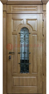 Металлическая дверь массив со стеклом и ковкой для дома ДСК-246 в Кингисеппе
