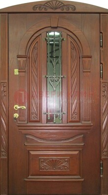 Узорная железная дверь массив со стеклом и ковкой ДСК-247 в Егорьевске