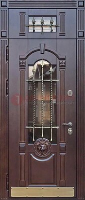 Металлическая дверь массив со стеклом и ковкой с фрамугой ДСК-249 в Егорьевске