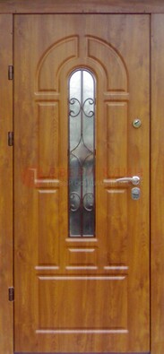 Железная дверь с Виноритом стеклом и ковкой для входа ДСК-261 в Воронеже