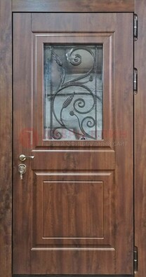 Железная дверь Винорит стекло и ковка с цветом под дерево ДСК-266 в Балашихе
