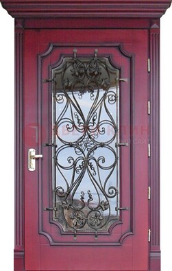 Красная стальная дверь Винорит со стеклом и ковкой ДСК-271 в Тихвине