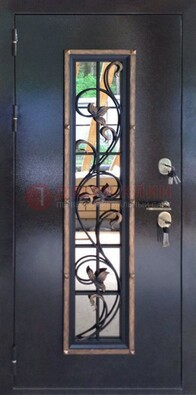 Железная дверь с порошковым напылением стеклом и ковкой ДСК-279 в Егорьевске