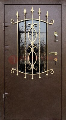 Стальная дверь Порошок со стеклом и ковкой для дома ДСК-280 в Егорьевске