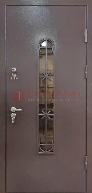 Металлическая дверь Порошок с небольшим стеклом и ковкой ДСК-282 в Егорьевске