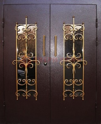Металлическая дверь с ковкой и остеклением ДСК-49 в Дзержинском