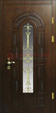 Дизайнерская металлическая дверь со стеклом и ковкой ДСК-50 в Егорьевске
