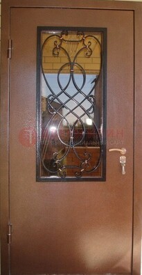 Металлическая дверь со стеклом и ковкой ДСК-51 на дачу в Егорьевске