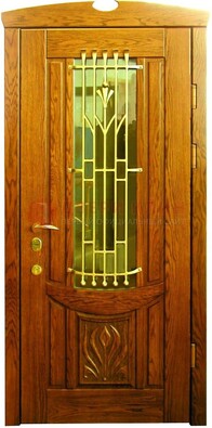 Наружная железная дверь со стеклом цветным и ковкой ДСК-62 