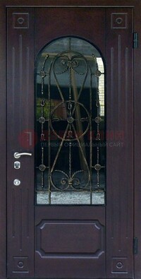 Стальная дверь со стеклом и ковкой ДСК-80 в загородный дом в Егорьевске