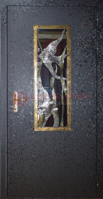 Металлическая дверь со стеклом и ковкой ДСК-82 для крыльца в Егорьевске