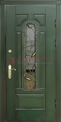 Железная дверь со стеклом и ковкой ДСК-9 для офиса в Егорьевске