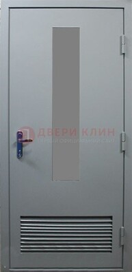Серая металлическая техническая дверь с декоративной вставкой ДТ-14 в Ростове-На-Дону
