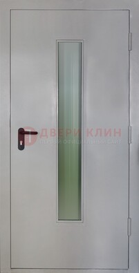 Белая металлическая техническая дверь со стеклянной вставкой ДТ-2 Кириши