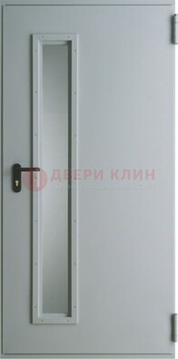 Белая железная техническая дверь со вставкой из стекла ДТ-9 Кириши