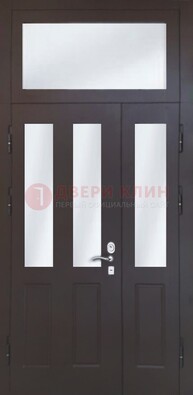 Черная тамбурная дверь со стеклянными вставками ДТМ-38 в Егорьевске