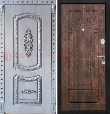 Железная дверь с узором и виноритом внутри Тисненый орех ДВТ-102 в Егорьевске