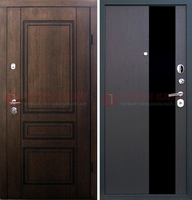 Входная дверь Итальянский орех с МДФ с черным стеклом ДМ-1199 в Дедовске