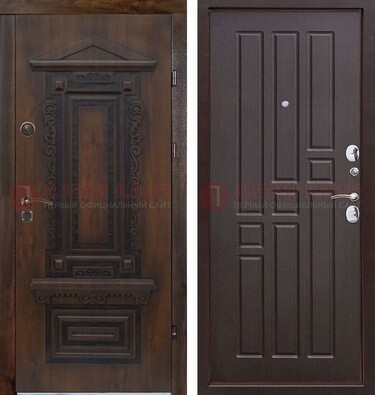 Железная коричневая уличная дверь с виноритом и МДФ Шоколад ДВТ-124 в Егорьевске