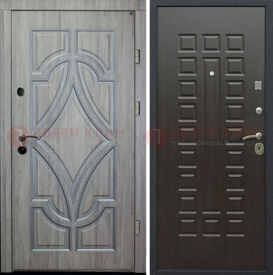 Стальная серая дверь с узором и виноритом Венге внутри ДВТ-131 в Егорьевске