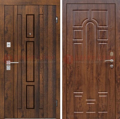 Стальная коричневая дверь с МДФ и коричневой МДФ внутри ДМ-1388 в Липецке