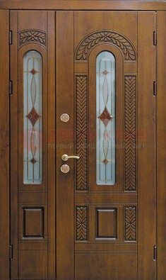 Темная стальная дверь с виноритом и стеклом ДВТ-179 в Егорьевске