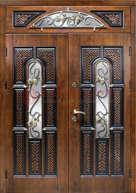 Входная двухстворчатая дверь с виноритом и ковкой ДВТ-183 в Егорьевске