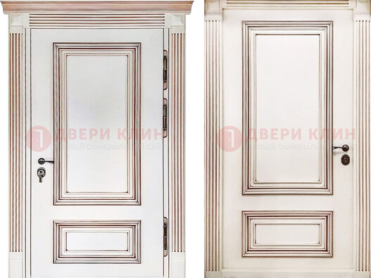 Белая металическая дверь с виноритом для дома ДВТ-239 в Егорьевске