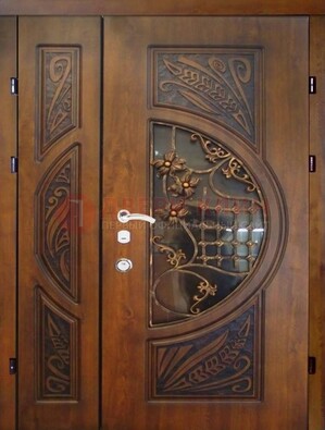 Металлическая дверь с виноритом и резной панелью внутри ДВТ-70 в Егорьевске