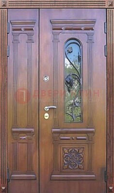 Железная коричневая филенчатая дверь с виноритом и МДФ ДВТ-85 в Егорьевске