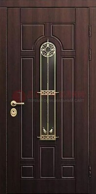 Железная коричневая дверь с виноритом и фрезерованной панелью ДВТ-93 в Егорьевске