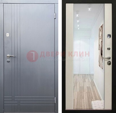Стальная серая дверь cо светлой МДФ с зеркалом ДЗ-101 в Егорьевске