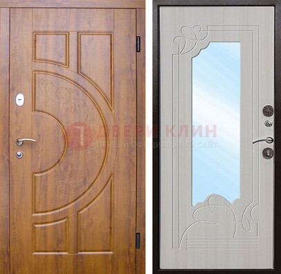 Коричневая металлическая дверь c МДФ с узором и зеркалом ДЗ-105 в Егорьевске
