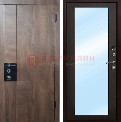 Металлическая дверь Темный орех c МДФ с зеркалом ДЗ-106 в Егорьевске