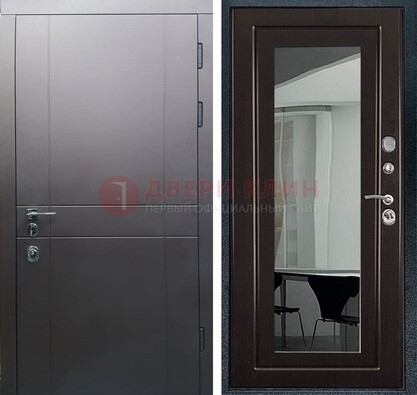 Входная дверь с порошковым напылением Темное серебро c МДФ Венге с зеркалом ДЗ-108 в Егорьевске