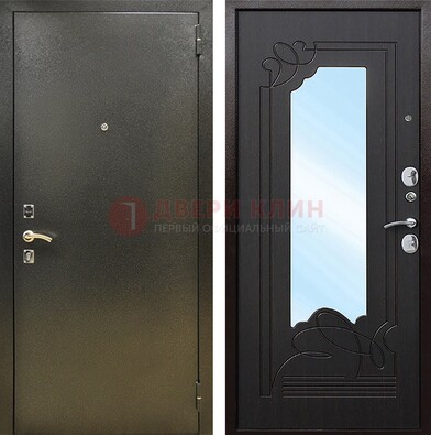 Железная темная дверь c порошковым напылением и МДФ с узором и зеркалом ДЗ-111 в Мытищах