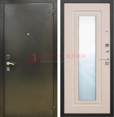 Входная темная дверь c порошковым покрытием и МДФ Белый дуб и зеркалом ДЗ-112 в Егорьевске