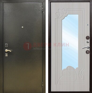 Входная темно-серая дверь c порошковым покрытием и МДФ с резьбой и зеркалом ДЗ-113 в Егорьевске