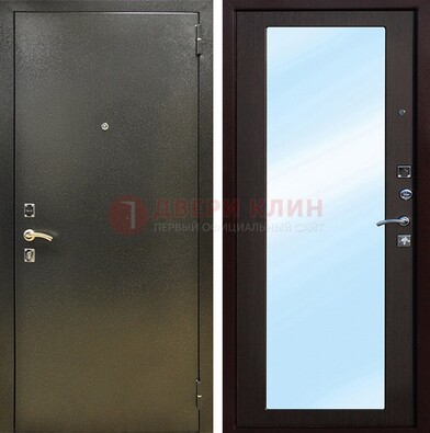 Входная темно-серая дверь c порошковым покрытием и МДФ с зеркалом ДЗ-114 в Егорьевске